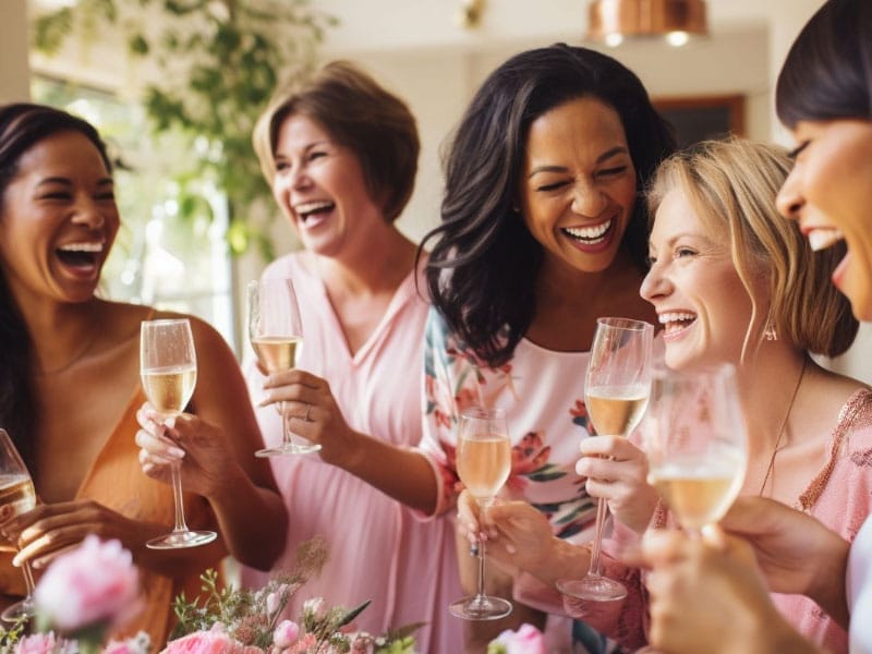 A group of women drinking champagne at a party.