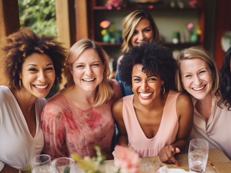 A group of women smiling at a table.