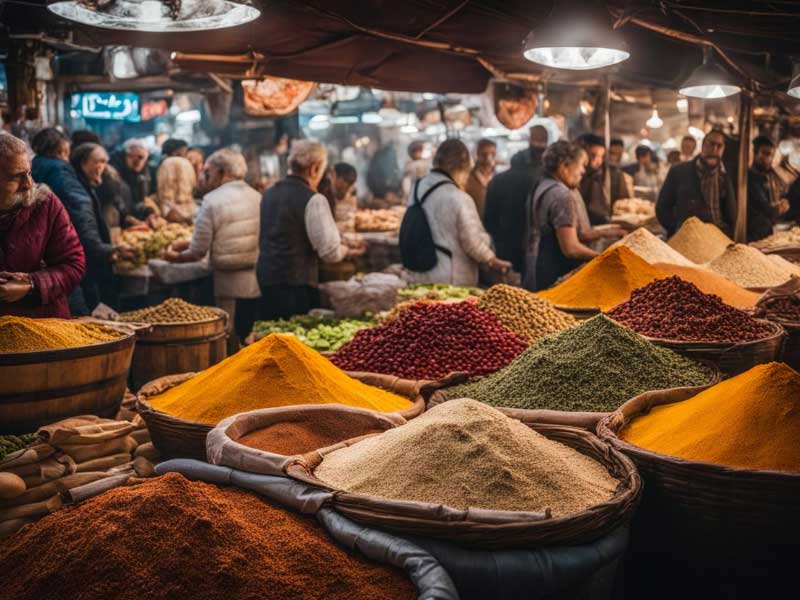 An Outdoor spice market in Turkey.