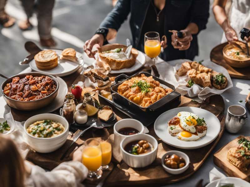 A group of people eating Brunch at a table.