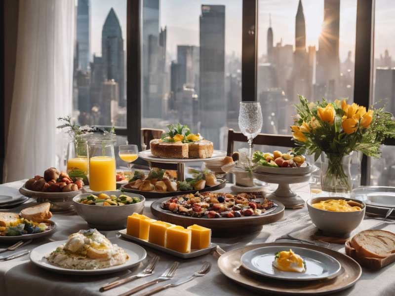 A breakfast table with a view of the city.